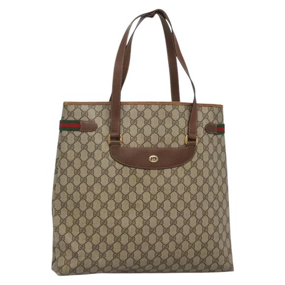 GUCCI GG Supreme Web Sherry Line Tote Bag Pvc Beige Gold 39 02 091 - Picture 1 of 16